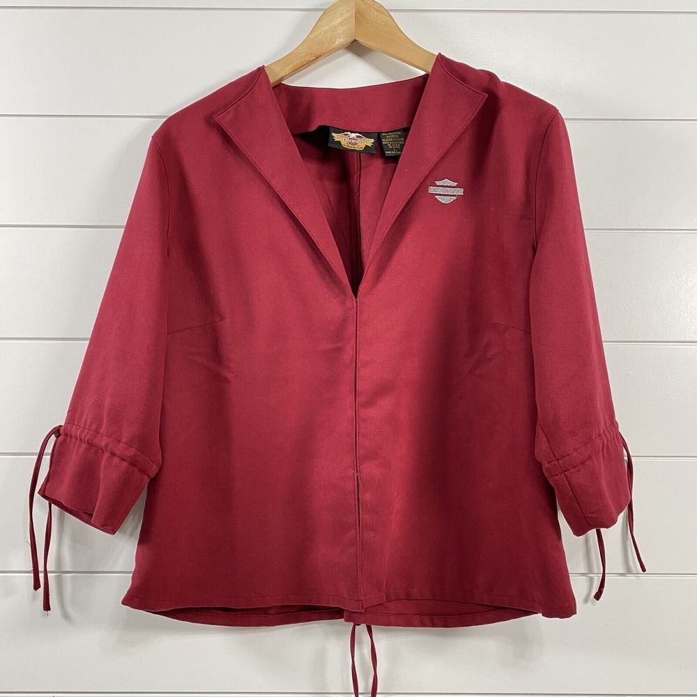 Harley Davidson Womens Vintage Suede Lace Up Back Hidden Closure Jacket sz L Red